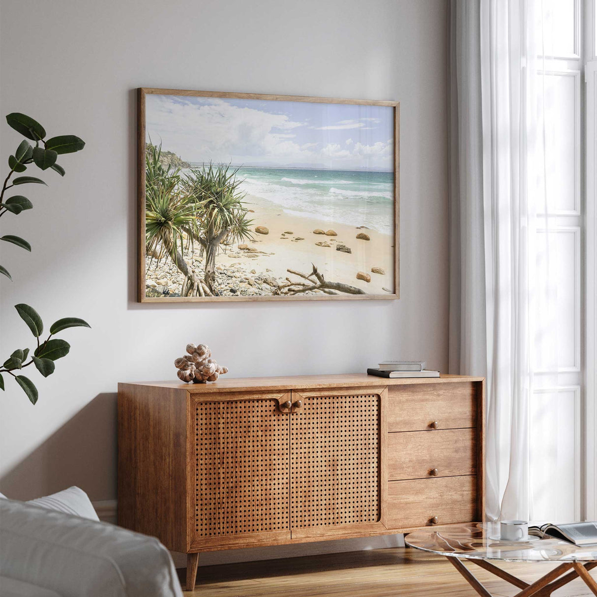 Coastal home decor beach print with natural seaside scenery