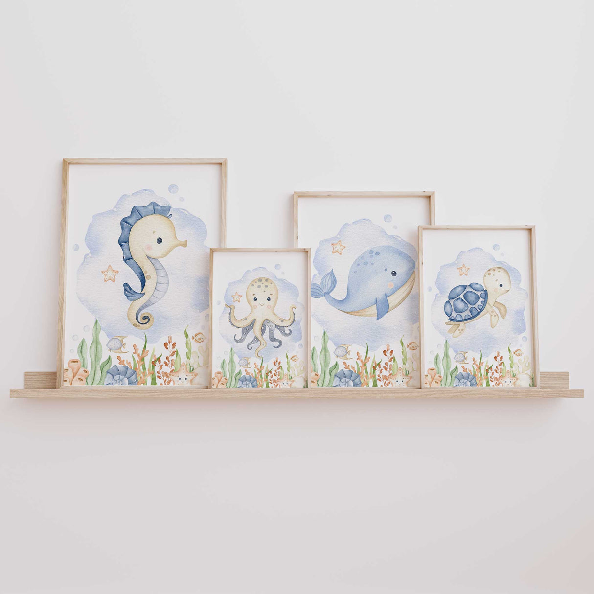 watercolor turtle and seahorse baby wall prints