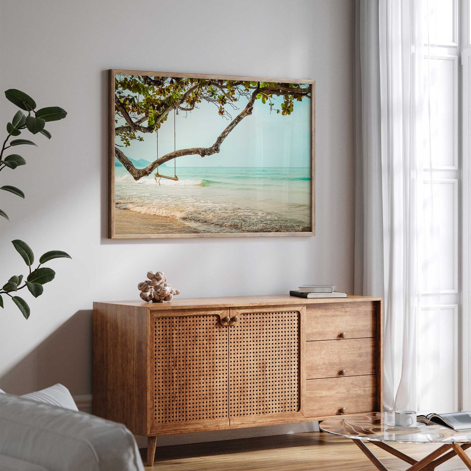 Coastal room decor beach swing art print