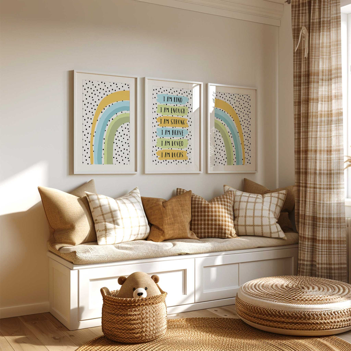 Colourful rainbow and dot wall art for kids bedrooms