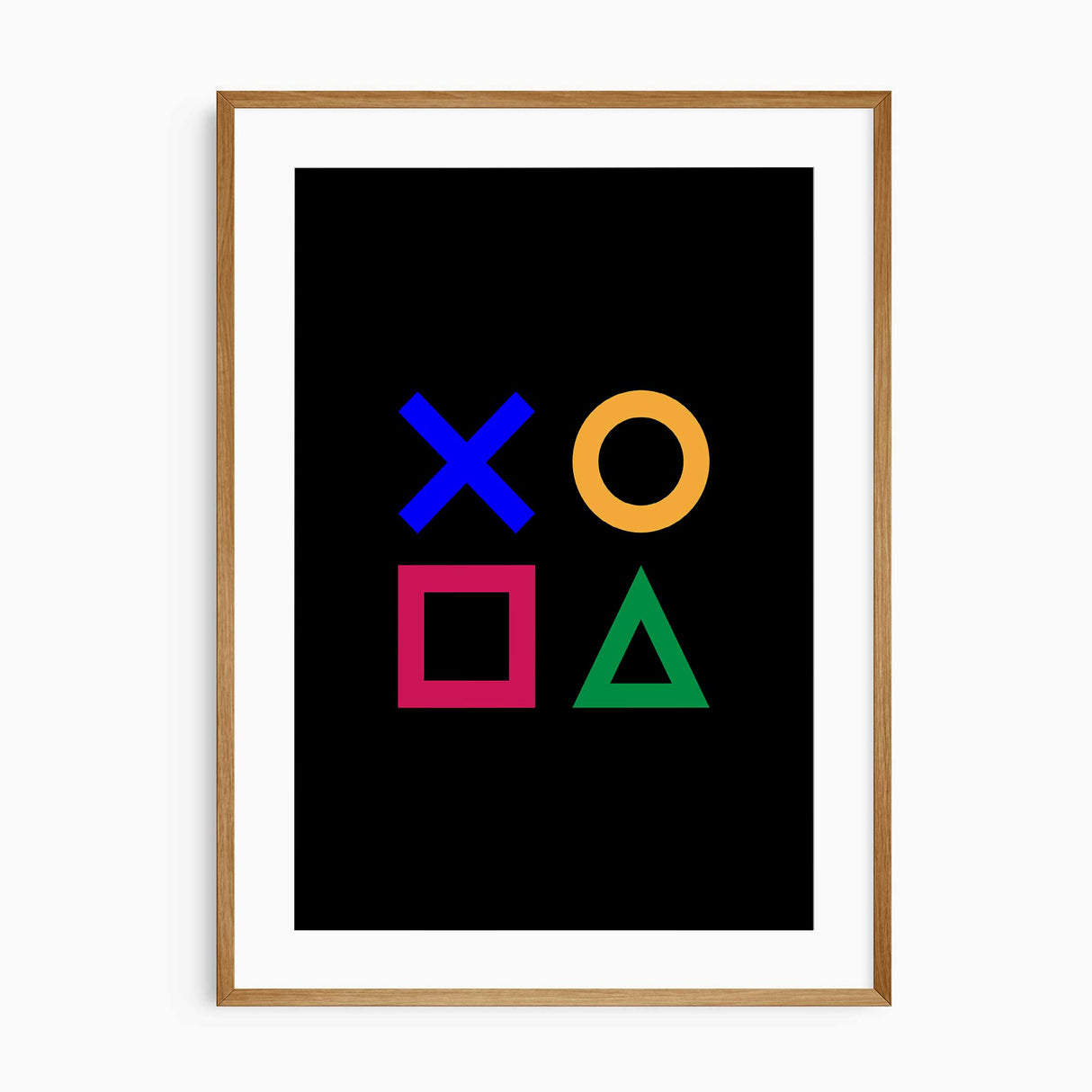 poster with colourful game controller symbols on a black background