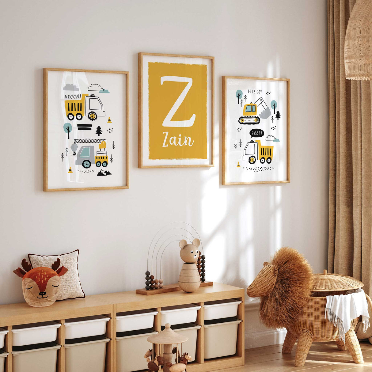 construction vehicles wall art for toddler bedroom