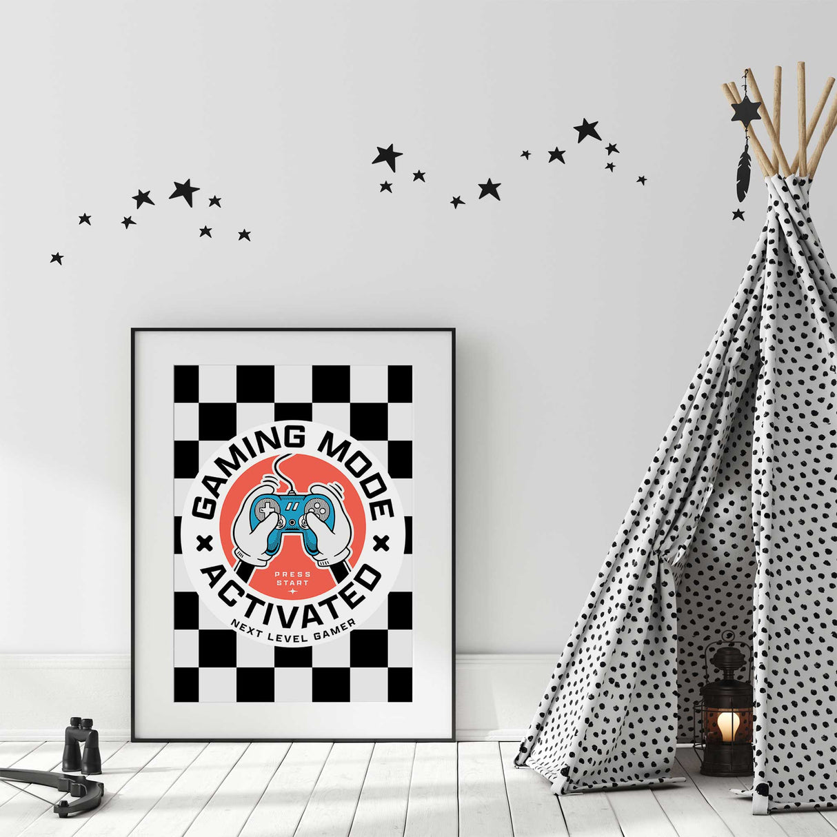 A fun and colorful gaming poster with a classic video game controller, ideal for decorating kids' gaming bedrooms and play spaces.