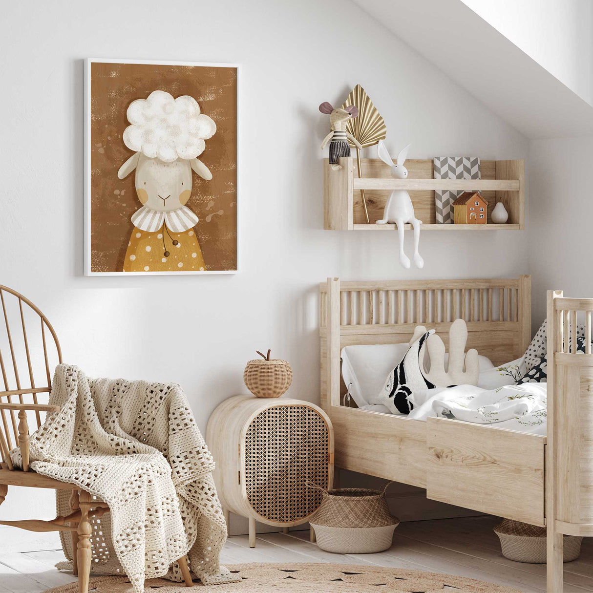 Warm neutral sheep wall art for nursery and playroom