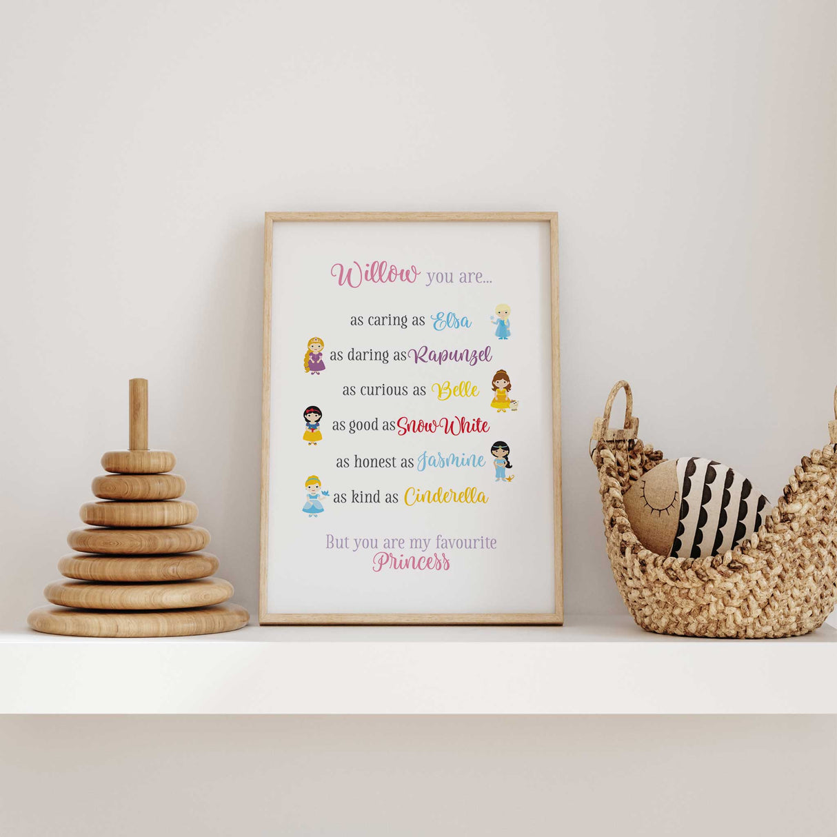 Custom name wall art for girls with princess theme and inspirational quotes