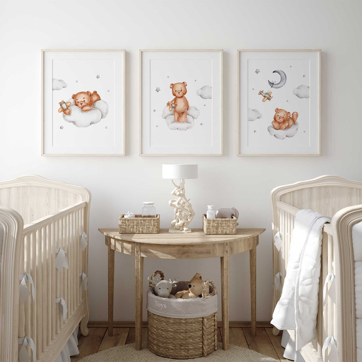 Boys nursery wall art set with teddy bears