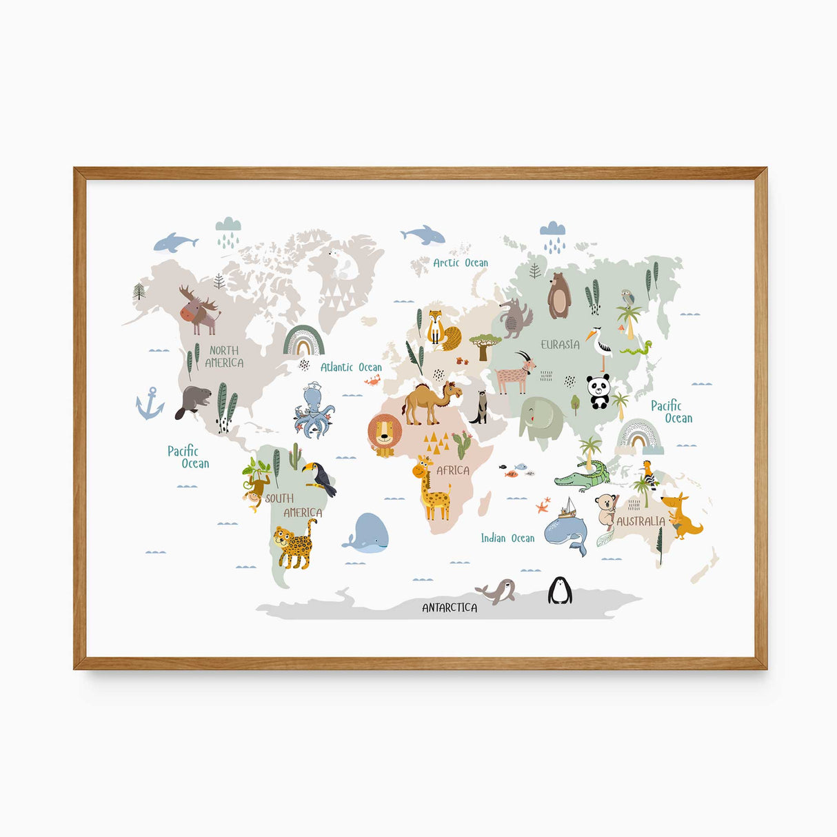 Kids World Map Print – Illustrated with Animals