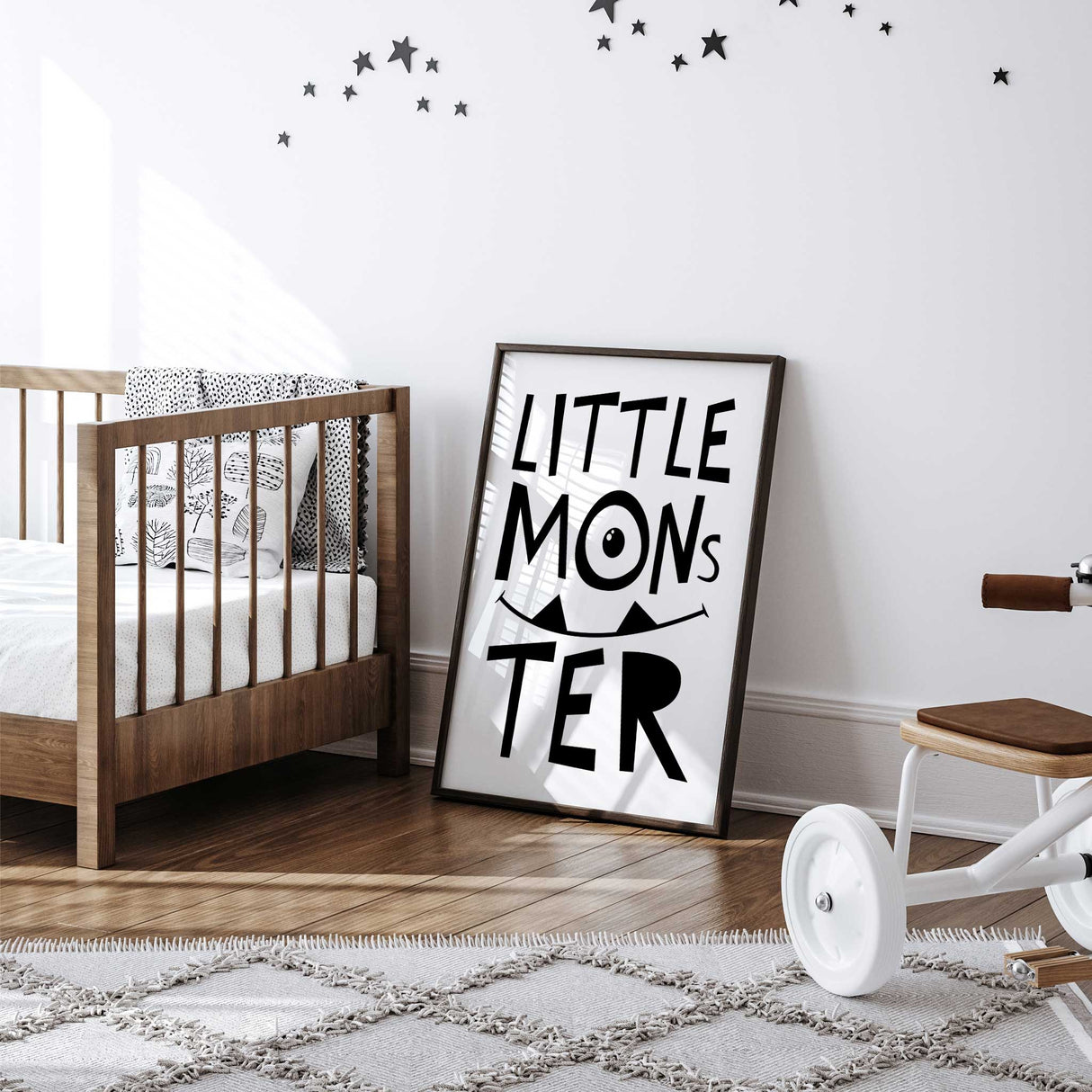 Kids Room Decor with Adorable Little Monster Art in black & white