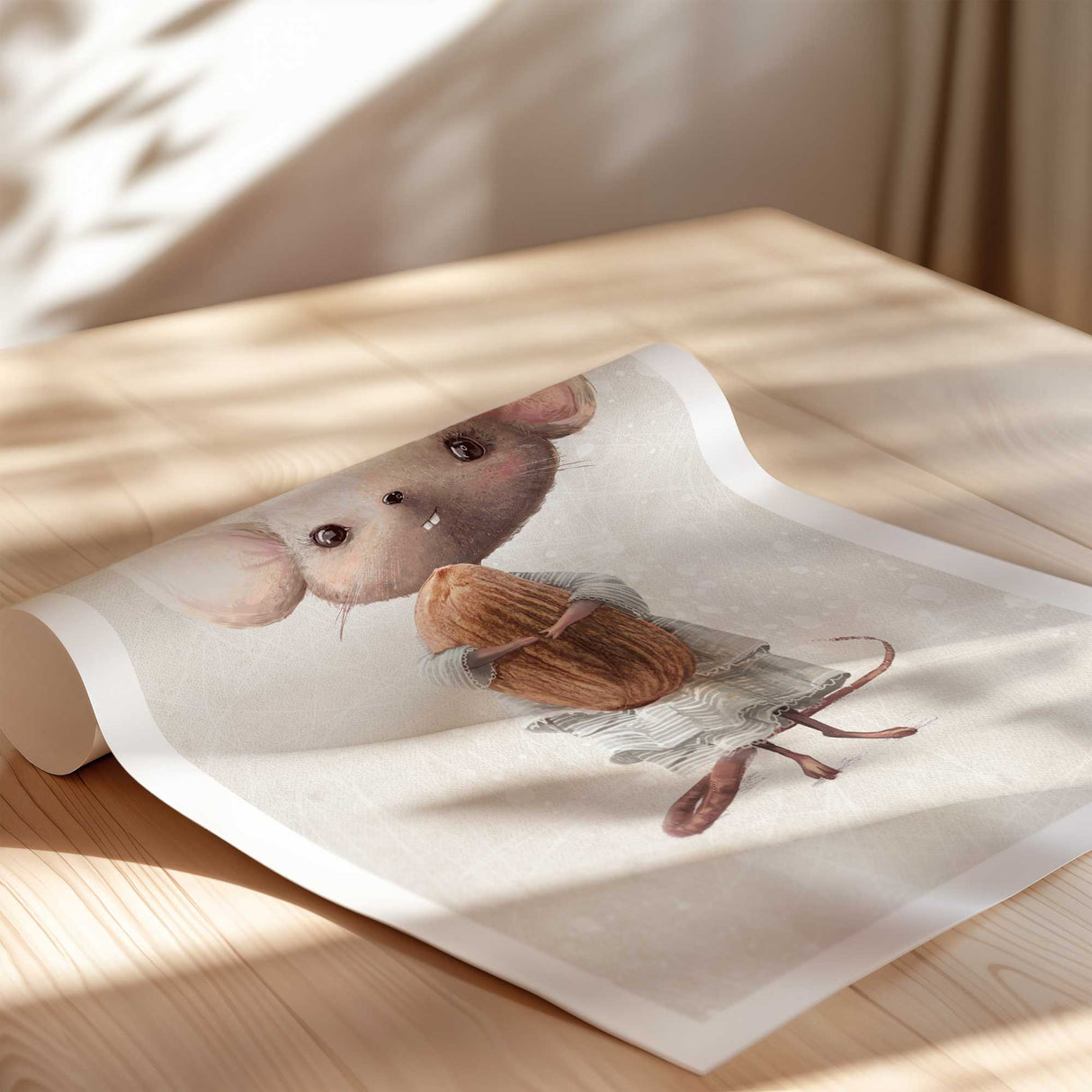 Cute mouse animal illustration for nursery rooms in gentle neutral colours