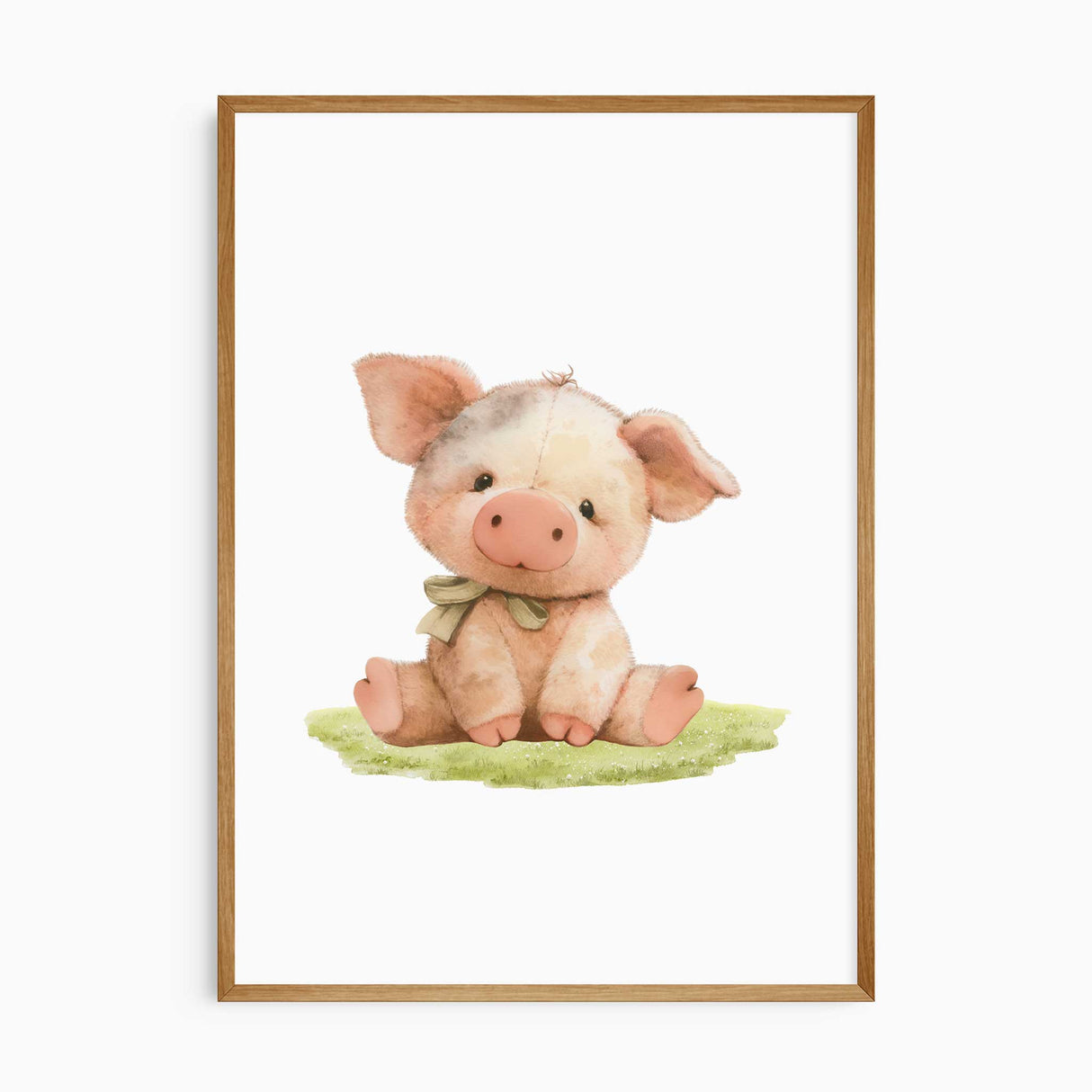 nursery wall art set featuring six prints of cute animals: cow, lamb, pig, donkey, duck, and dog. Perfect for baby showers and nursery decor.