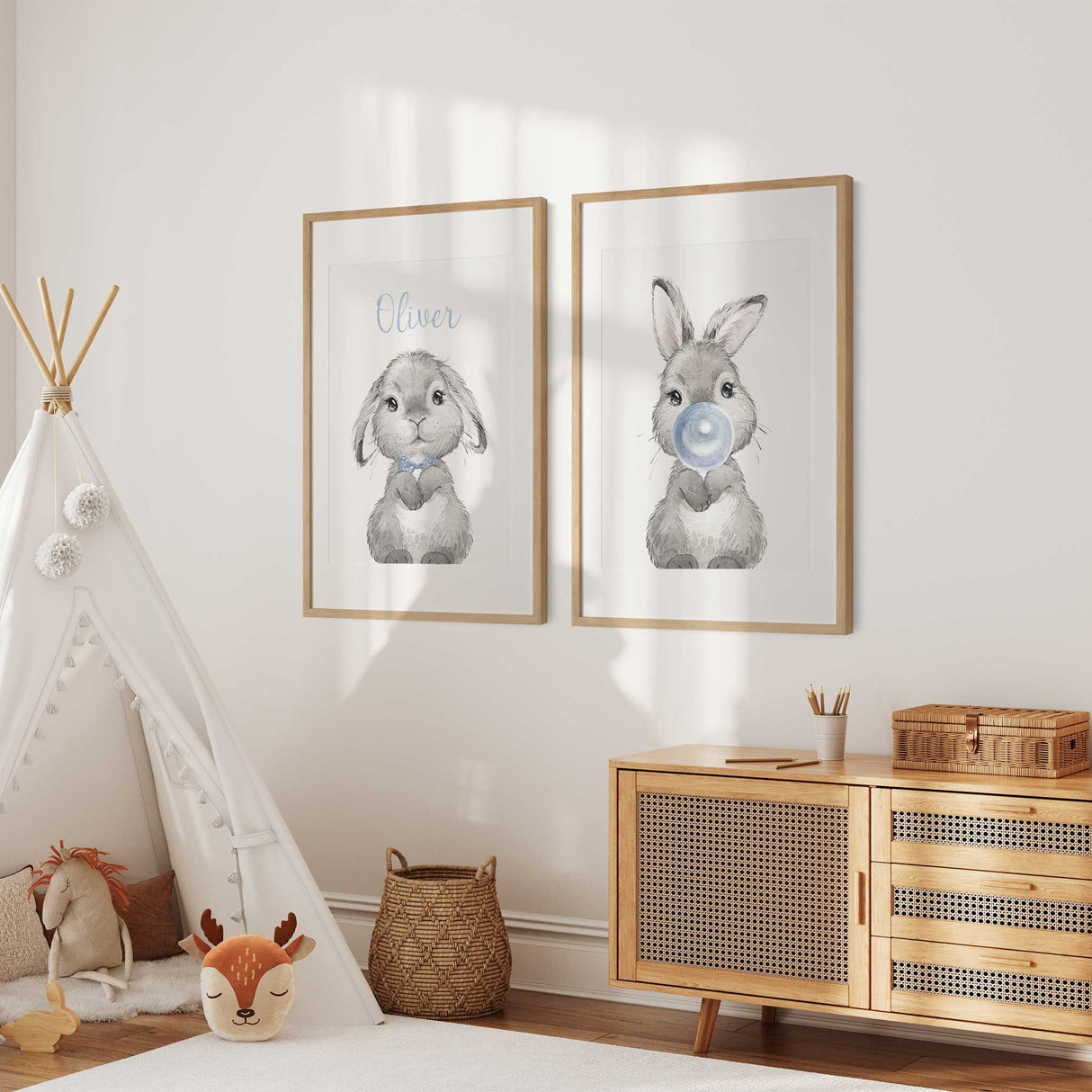 cute rabbit wall art prints for baby nursery or toddler room