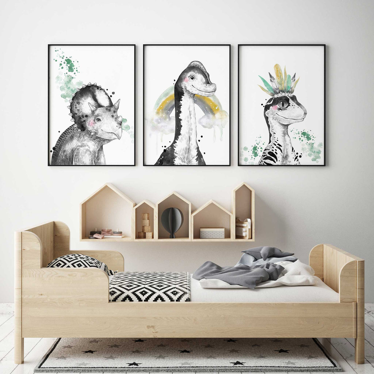 dinosaur playroom wall decor set of three prints