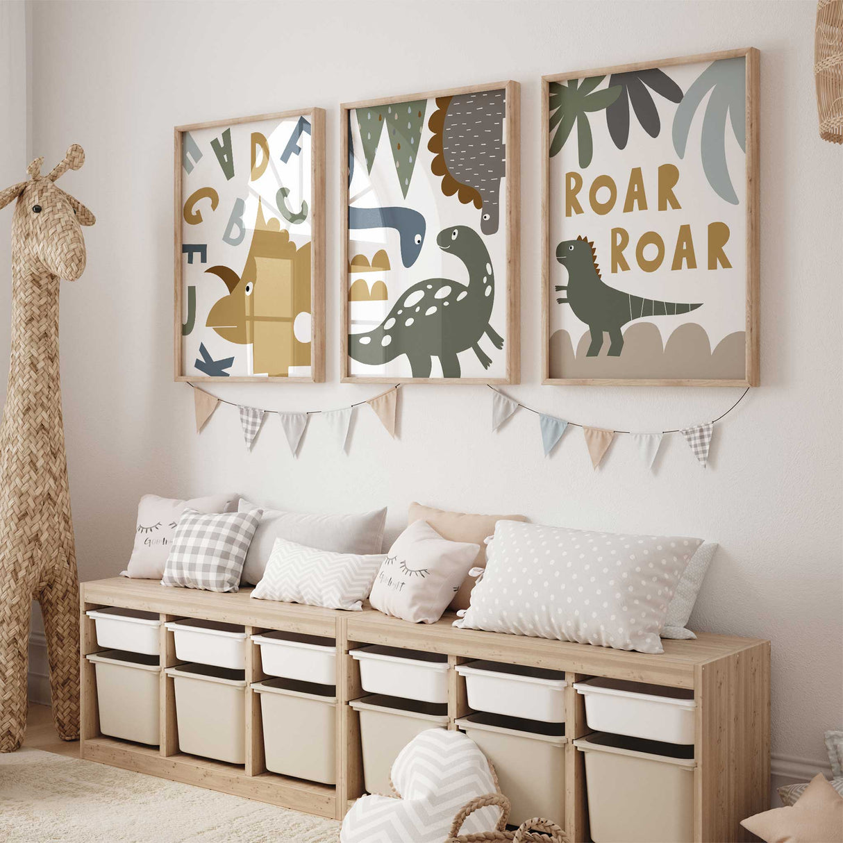 Boys dinosaur prints set for nursery wall art and kids bedroom décor