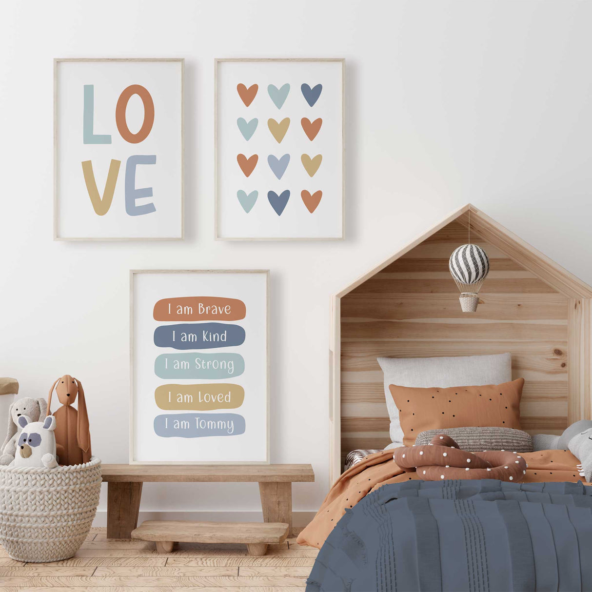 Earth tone heart pattern wall art for nursery decor