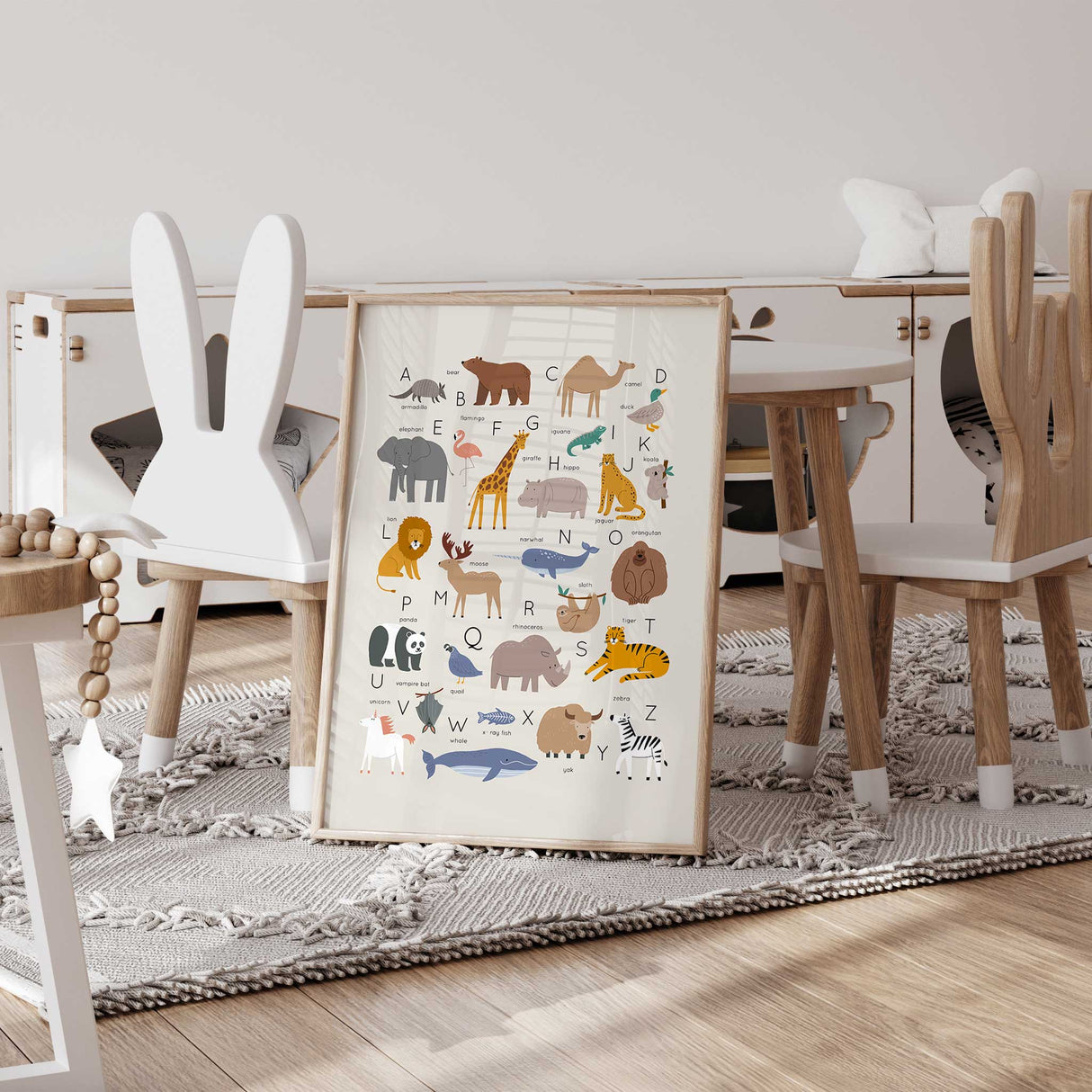 Educational alphabet animals wall art print for toddler and nursery rooms