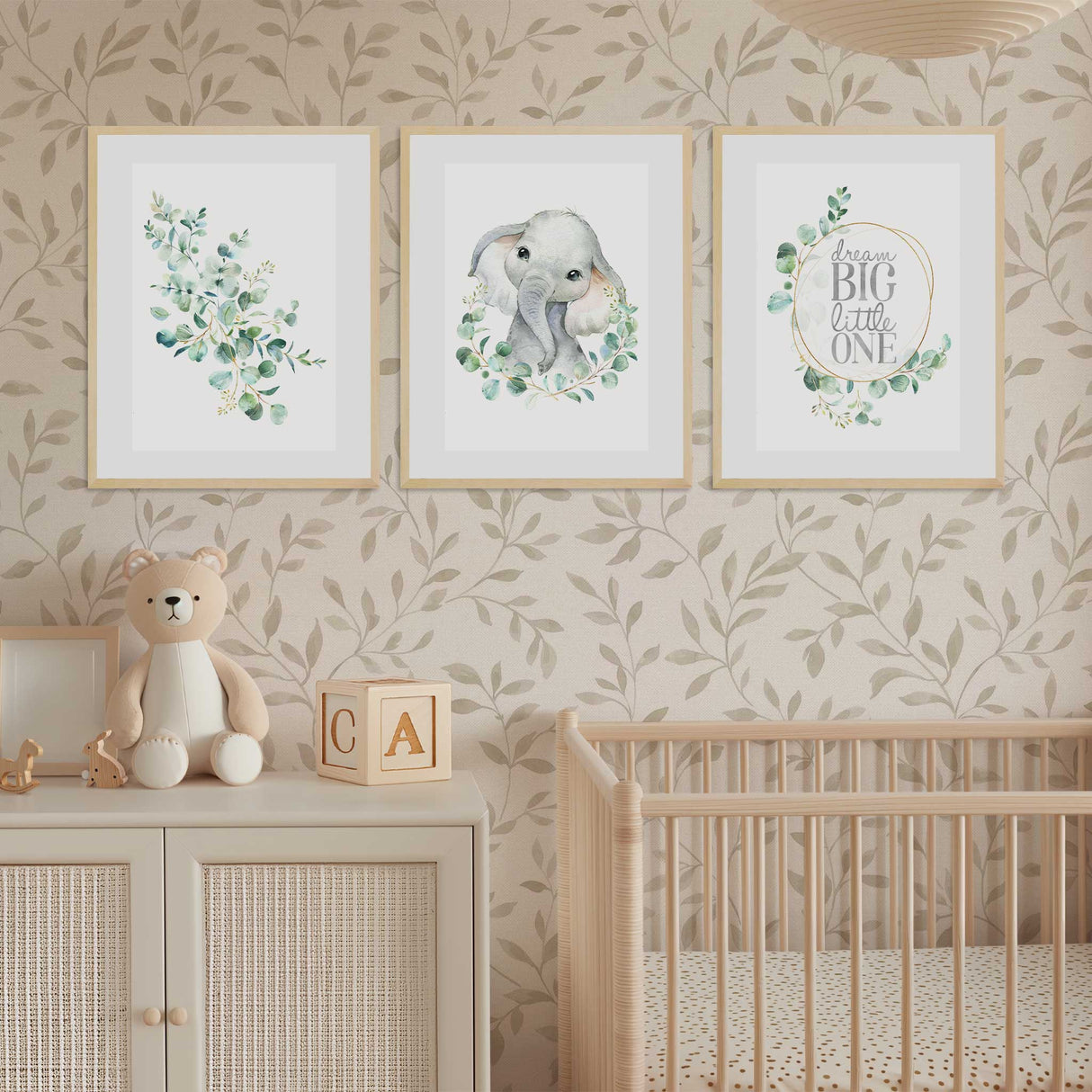 Eucalyptus Elephant Nursery Wall Art Set of 3