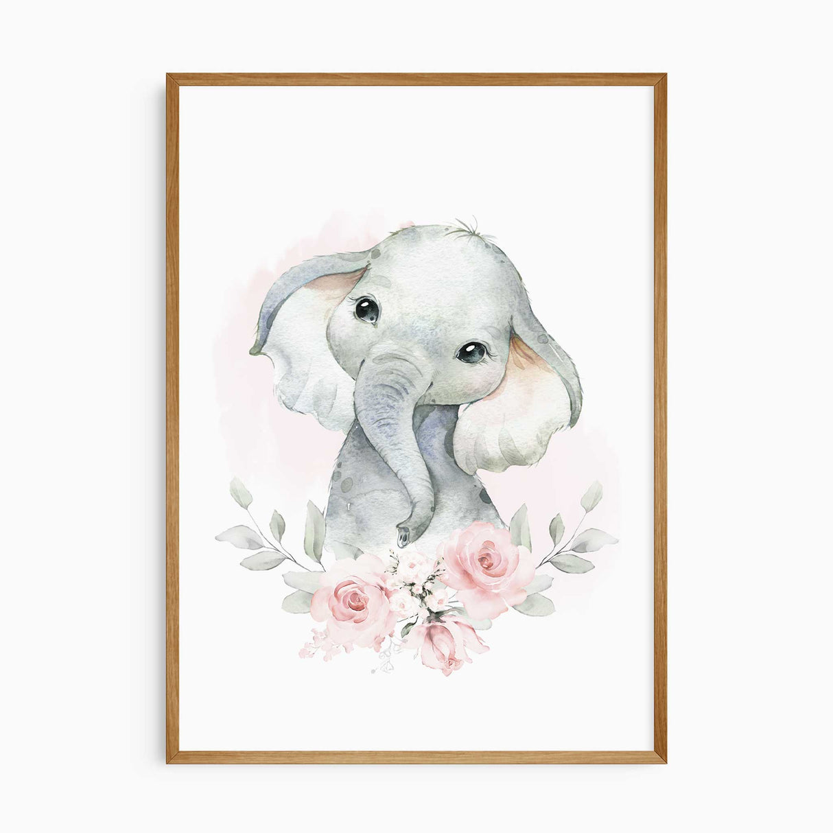 Matching elephant and quote nursery print set in pastel pink tones