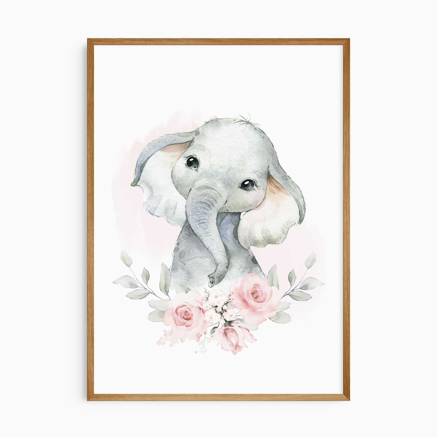 Matching elephant and quote nursery print set in pastel pink tones