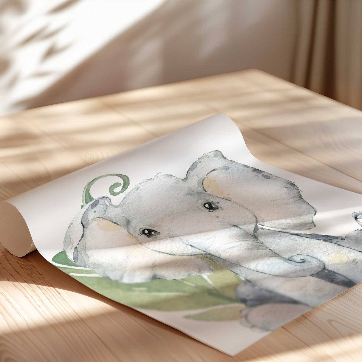 Dream Big nursery print featuring a watercolour elephant, ideal for baby's nursery decor.