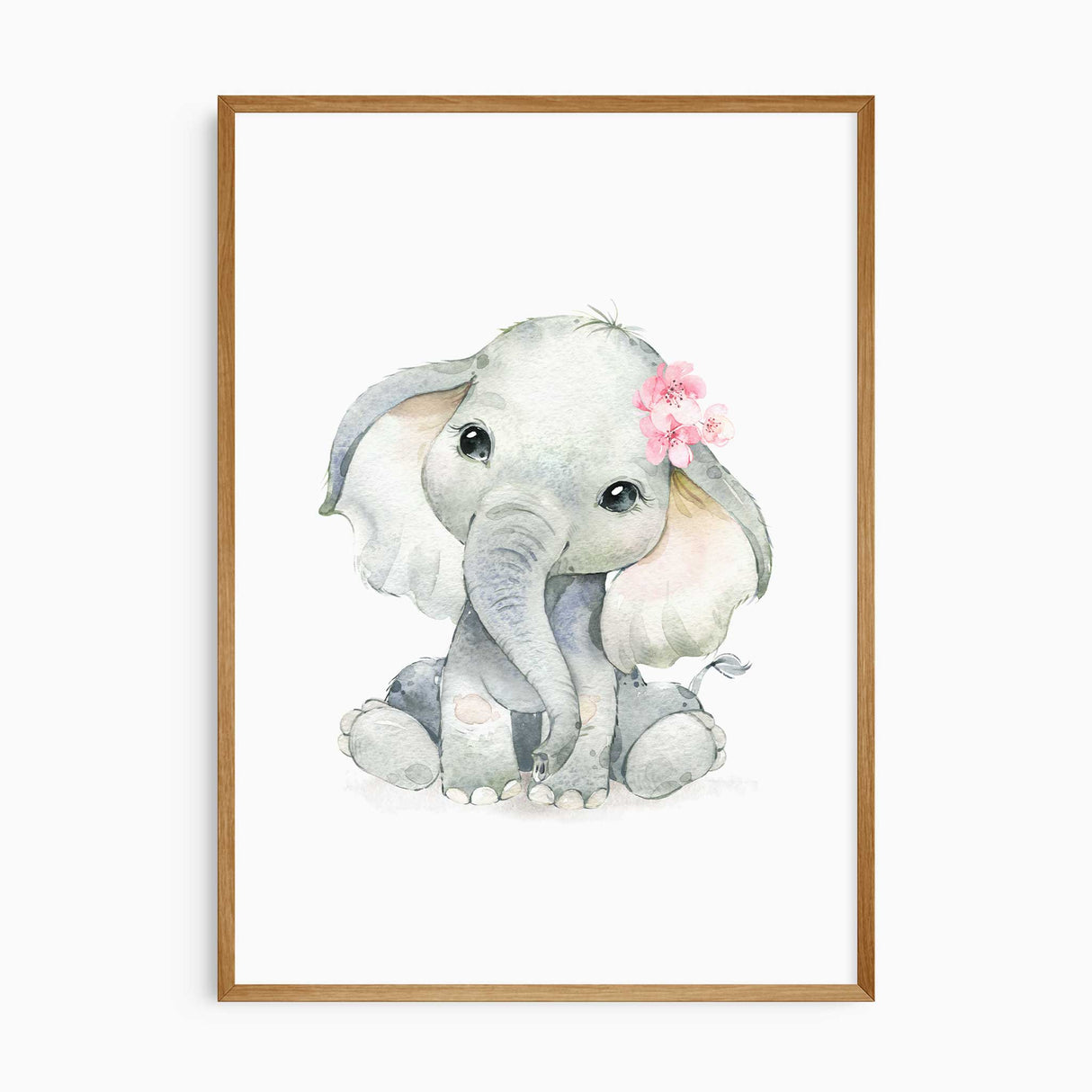 Elephant lion and personalised name print set for a soft pink girl nursery
