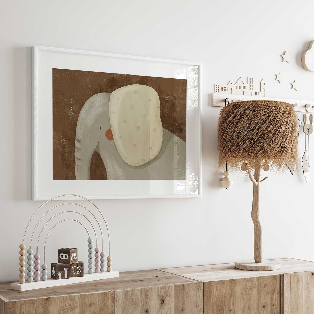 Neutral elephant print for baby nursery decor