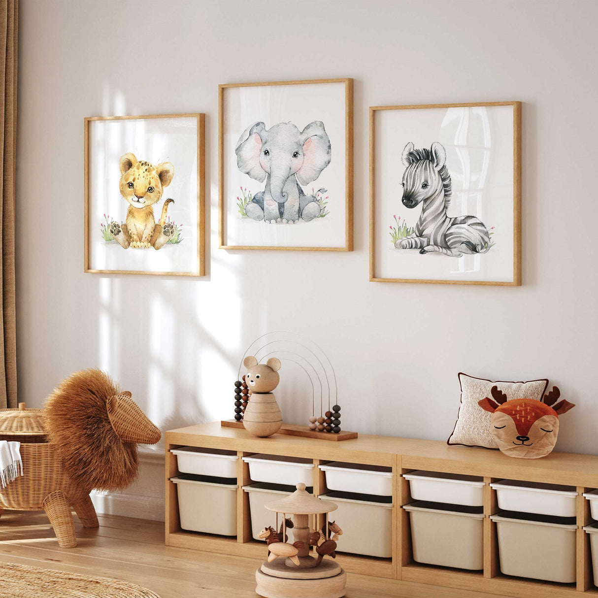 Elephant nursery wall art print with floral accents for baby room