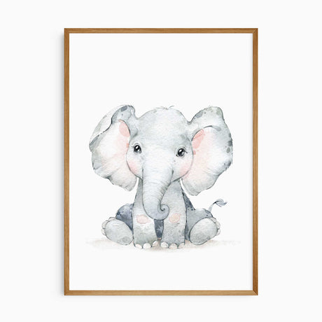 Safari themed kids bedroom wall art with lion, elephant, zebra, and giraffe