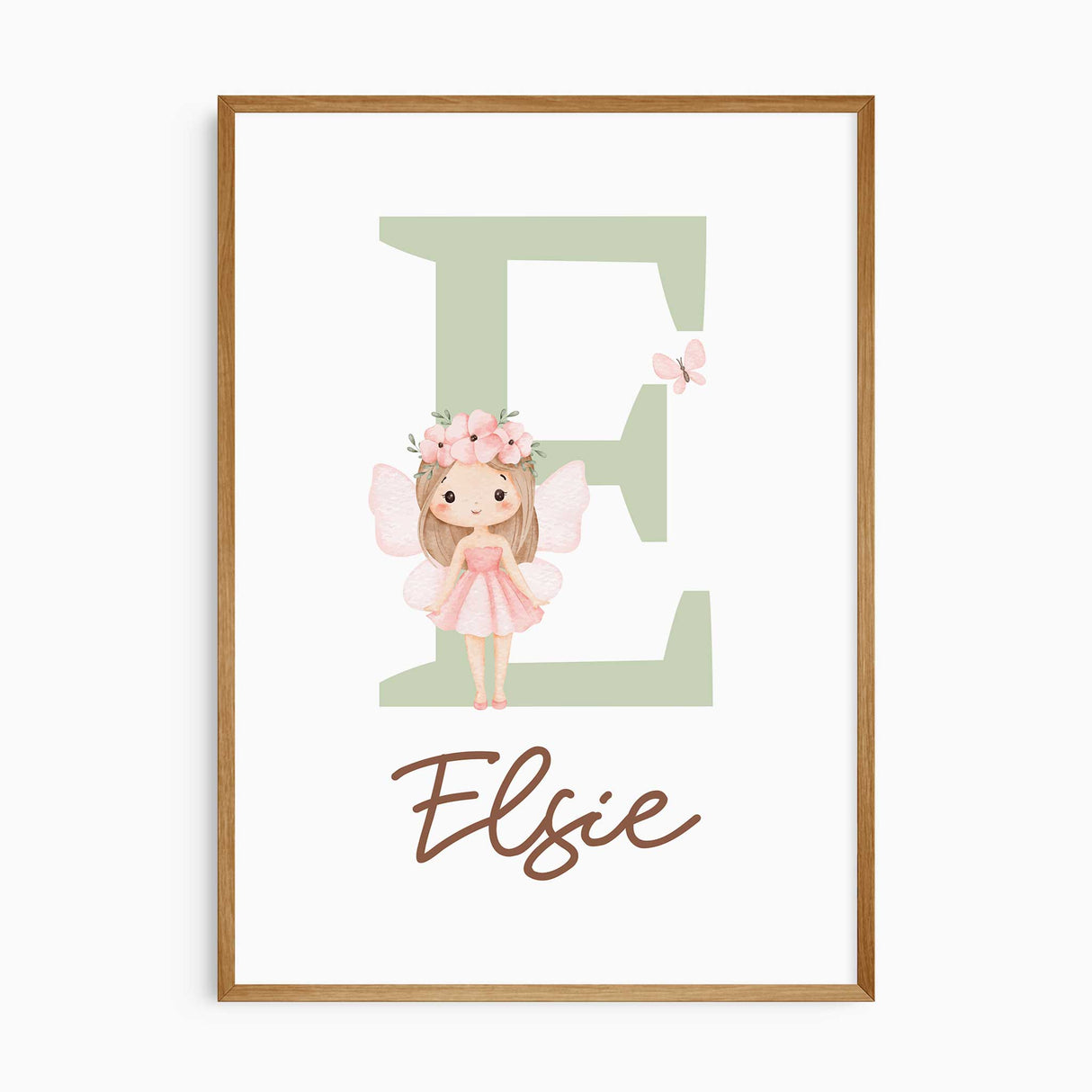 Personalised initial and name print with cute fairy illustration