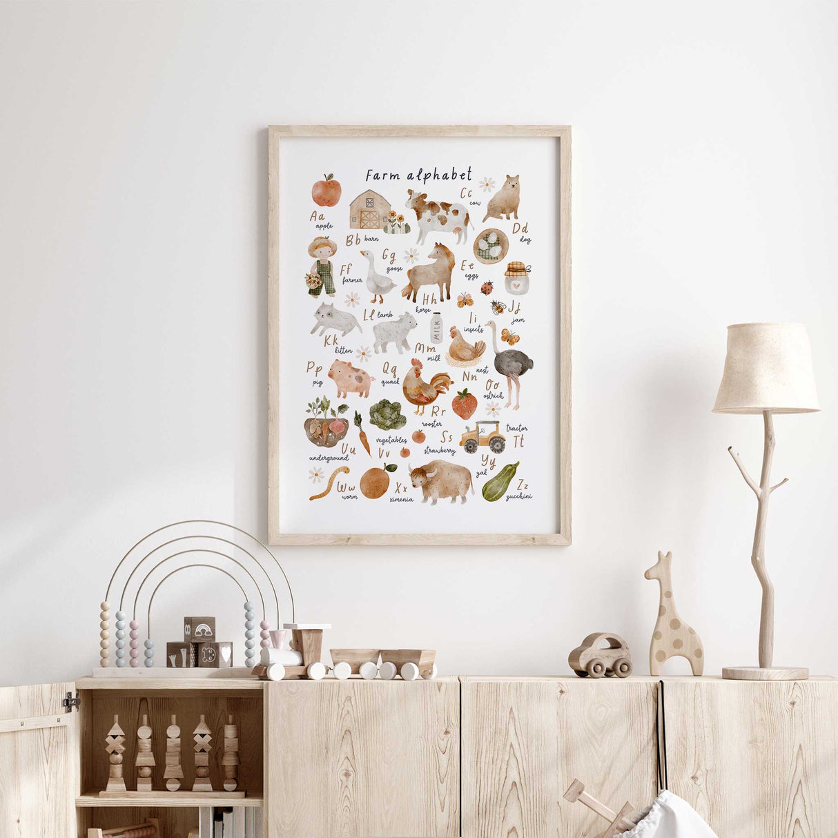 Farm alphabet learning wall art for early childhood education
