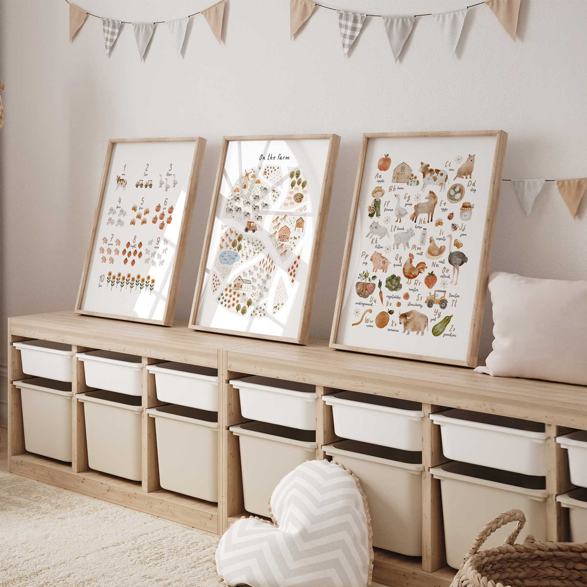 Farm learning wall art set of three educational prints for kids