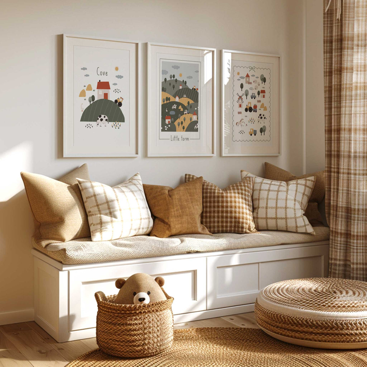 farm theme nursery wall art with tractor animals and barn