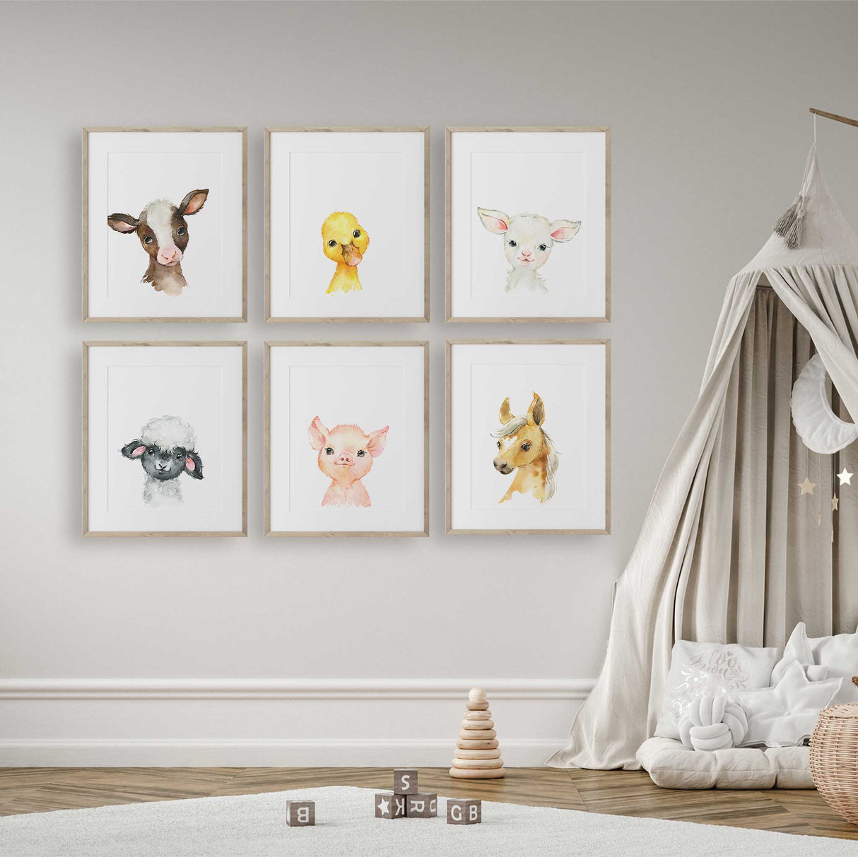 set of six baby animals including lamb calf pony piglet duckling and goat