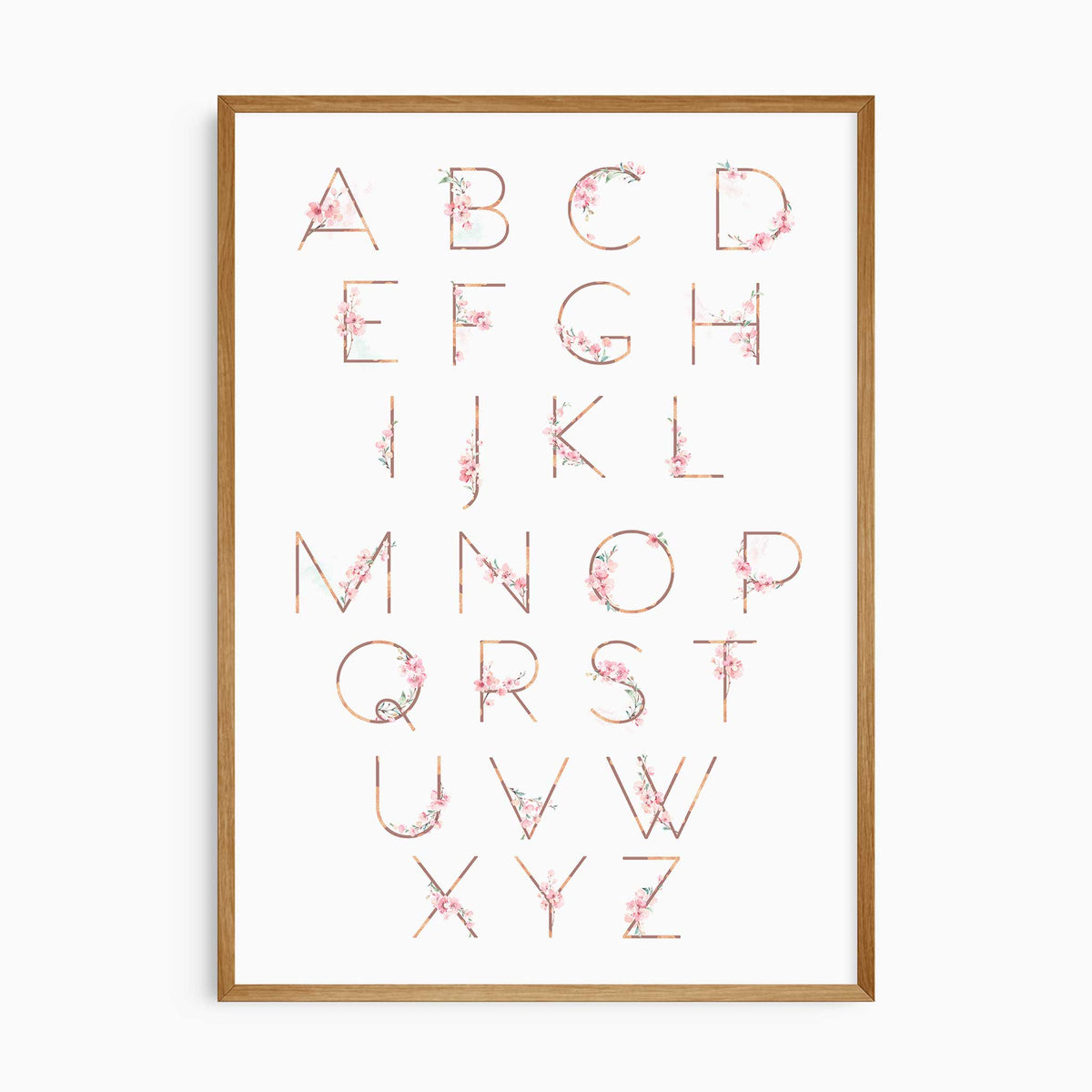 Floral Alphabet Wall Art | Pink blossom ABC Nursery Print – My Tommy Prints