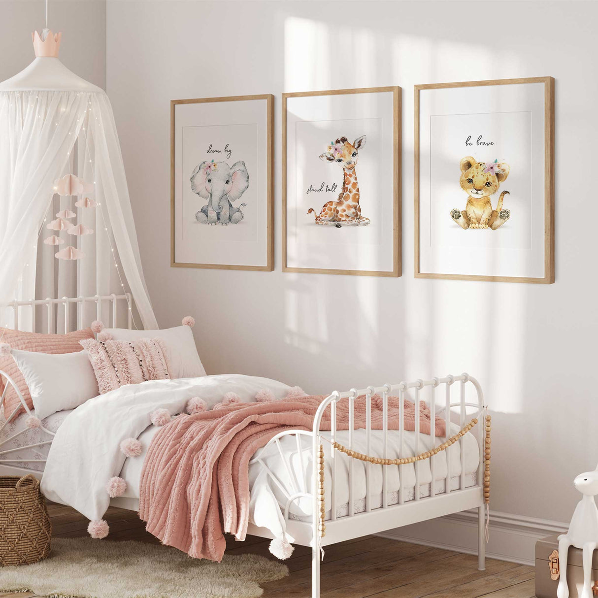 Floral animal safari trio for baby girl nursery
