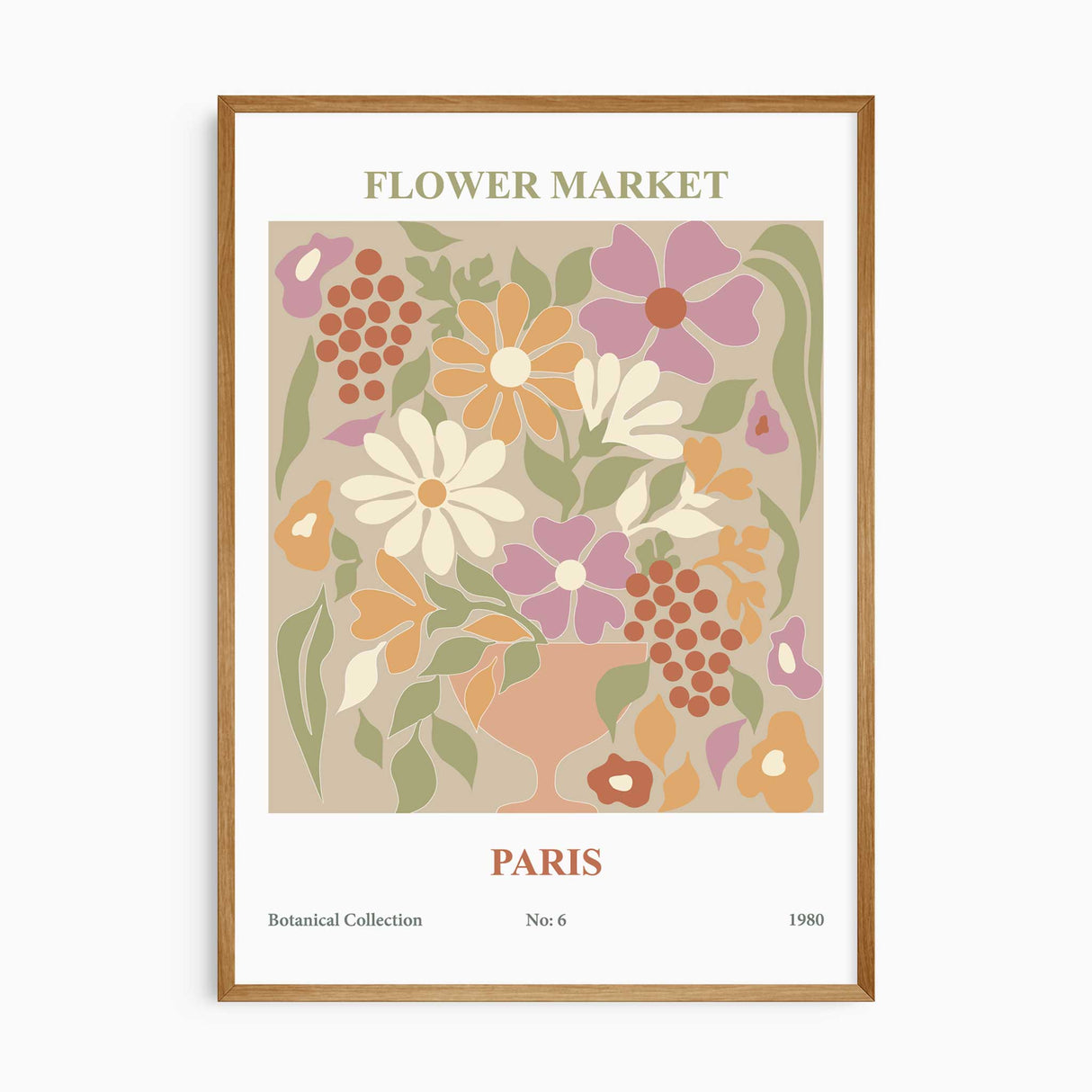 Paris flower market print in warm vintage tones