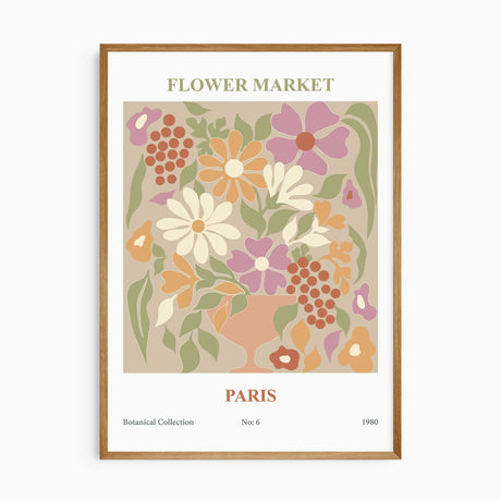 Paris flower market print in warm vintage tones