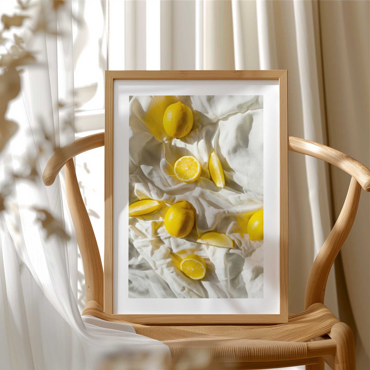 food-inspired kitchen art print with lemons and soft light
