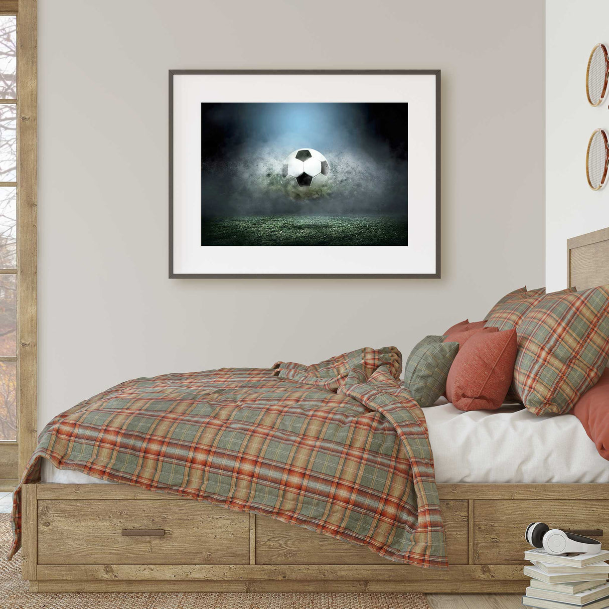 Custom-sized football artwork designed for boys' bedrooms, game rooms, and sports-inspired spaces worldwide."
