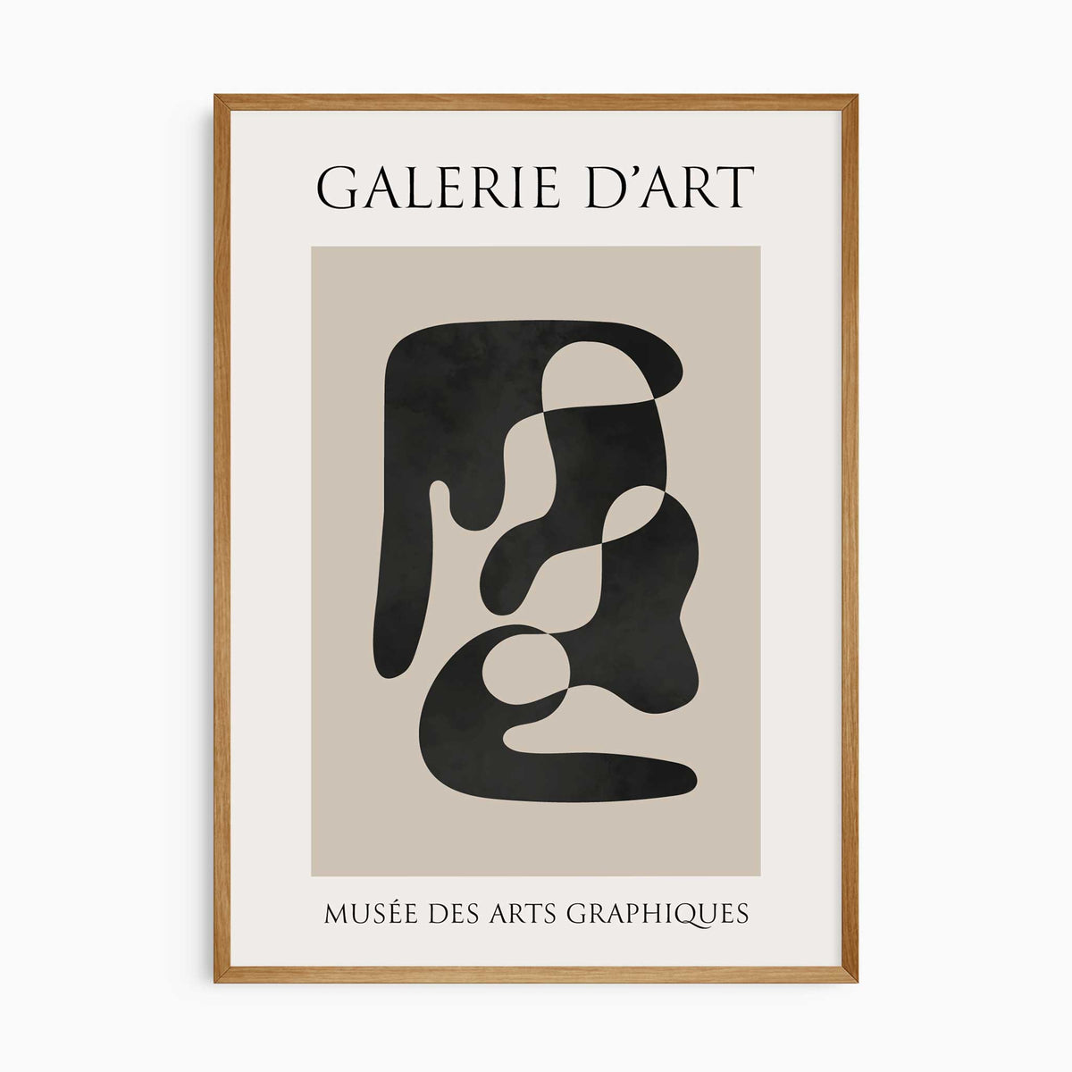 Black abstract design with a broad upper curve and sweeping lower shape on beige, with cream margins and French lettering.