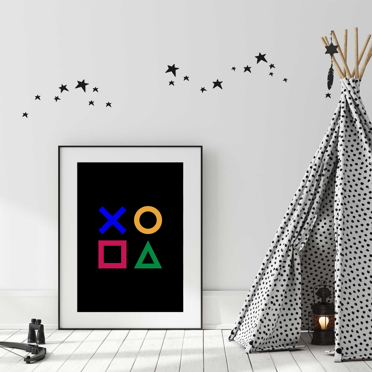 Modern game controller print with console button shapes