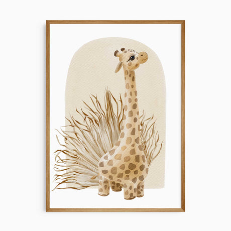 Neutral safari giraffe wall art print for gender-neutral baby nursery décor