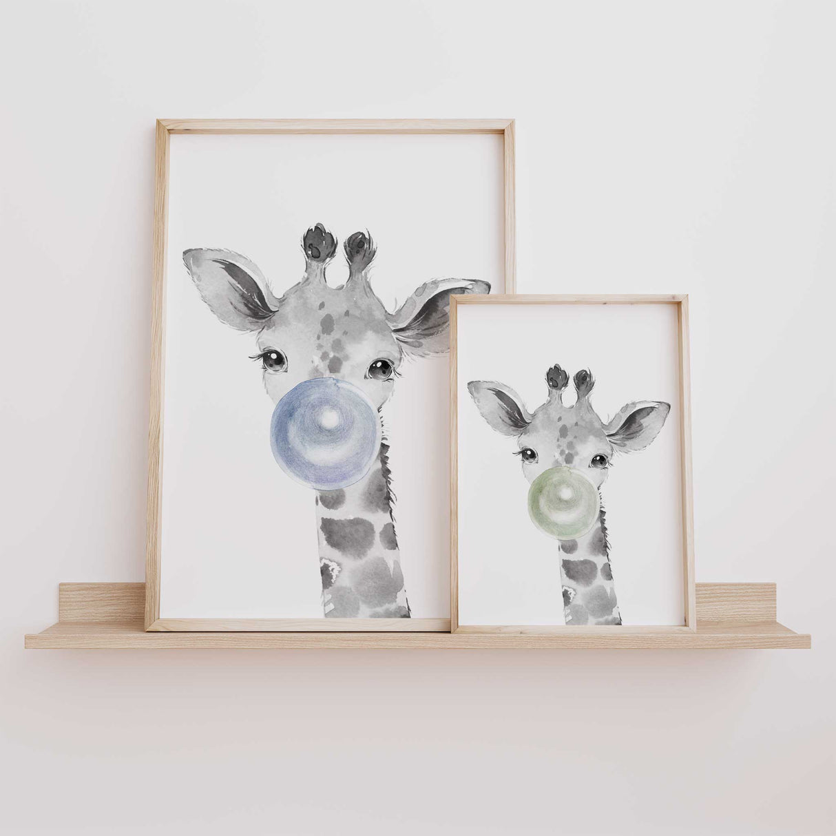 playful giraffe with bubblegum