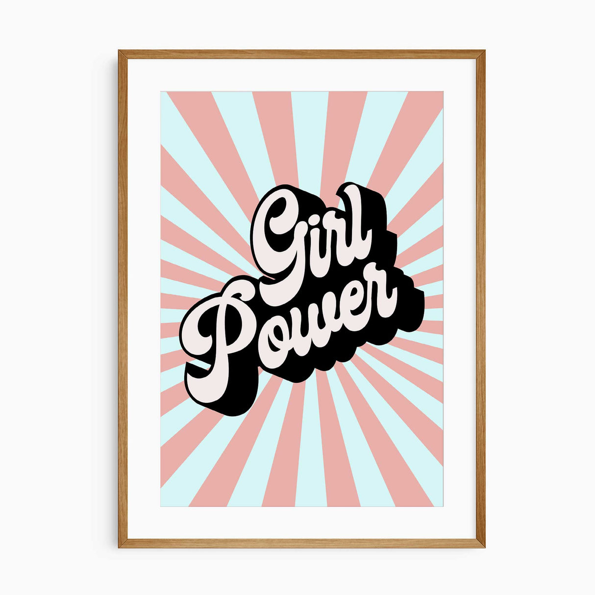 Girl Power quote print with pastel blue and pink rays for girls room decor