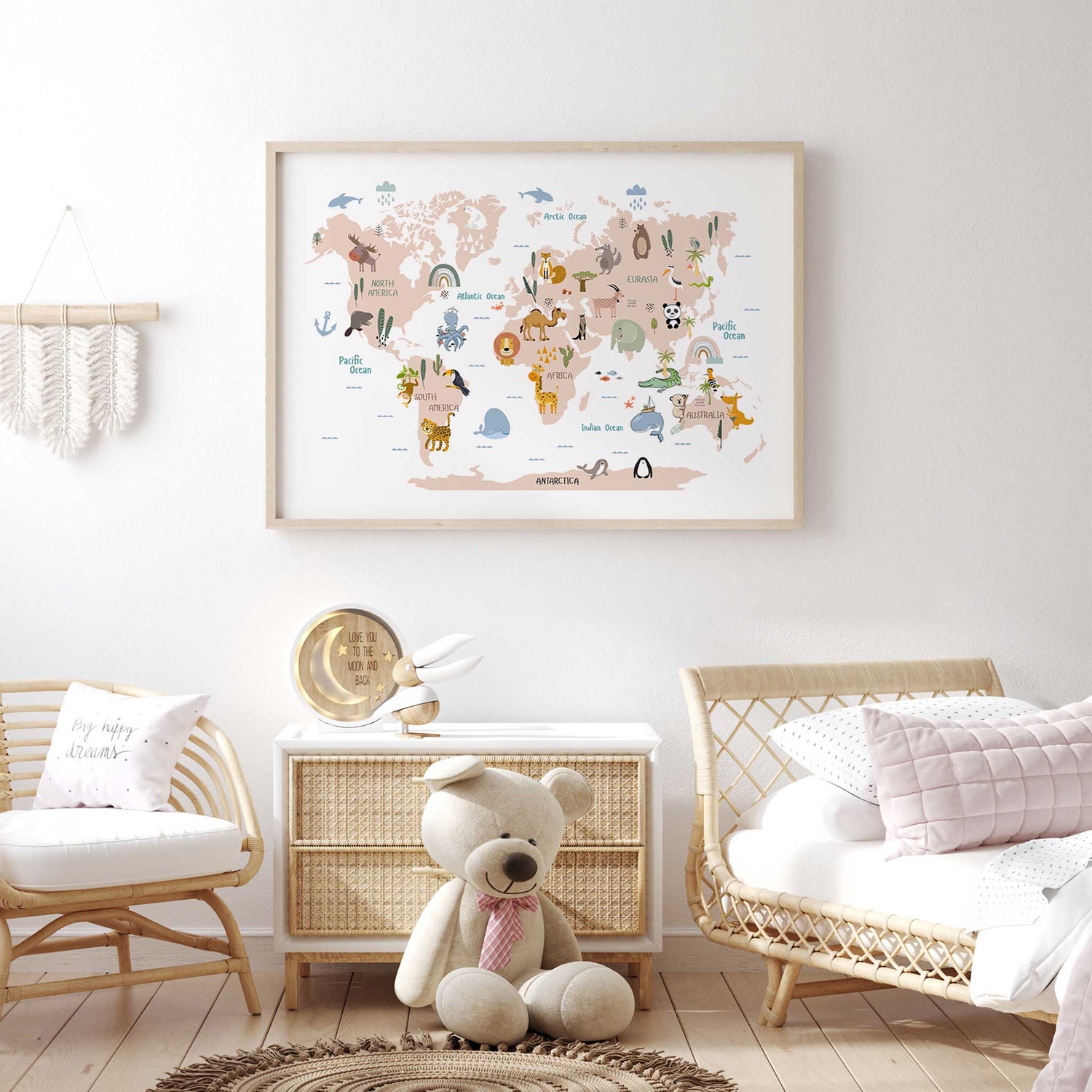 Kids World Map Print – Illustrated with Animals