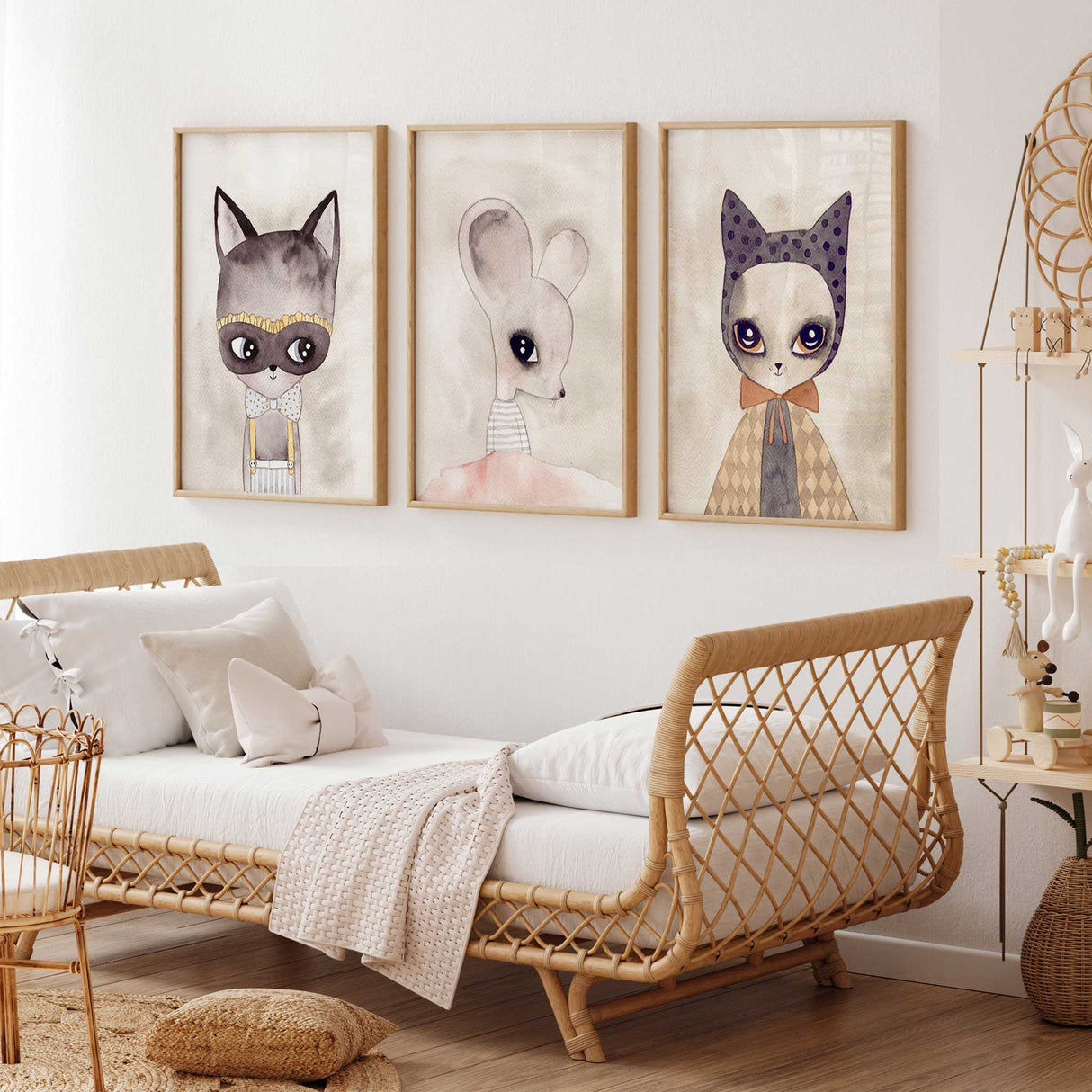 Storybook style animal wall art for girls bedroom or nursery