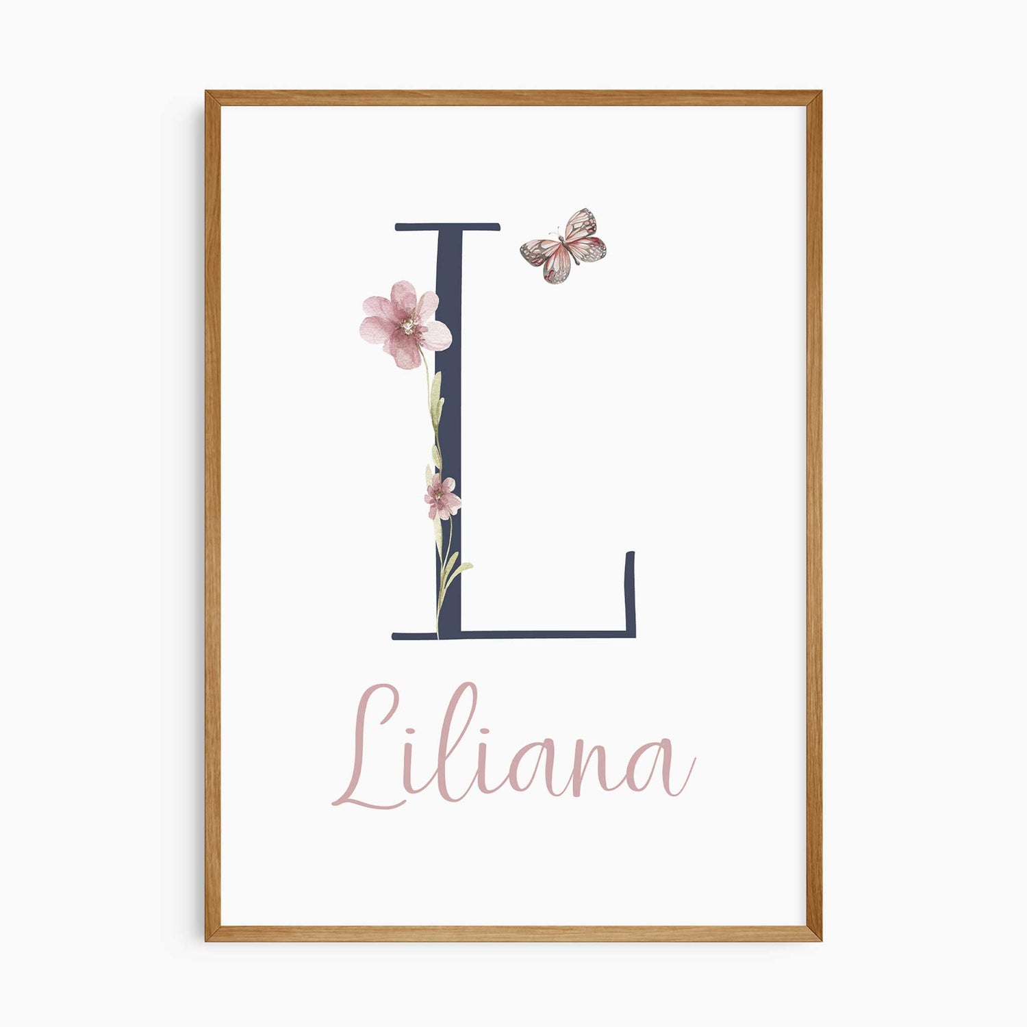 Custom initial and name wall art for girls with floral design