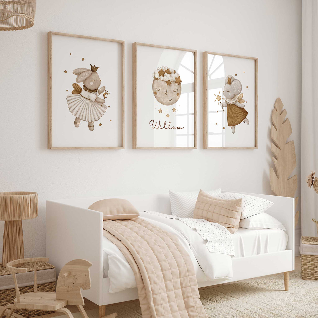 girls fairy wall print set featuring two fairies and personalised centre design