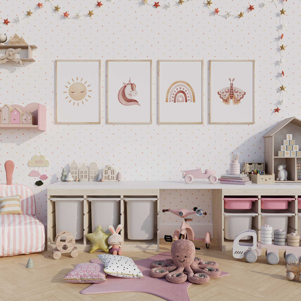 pink rainbow wall art for girls nursery room