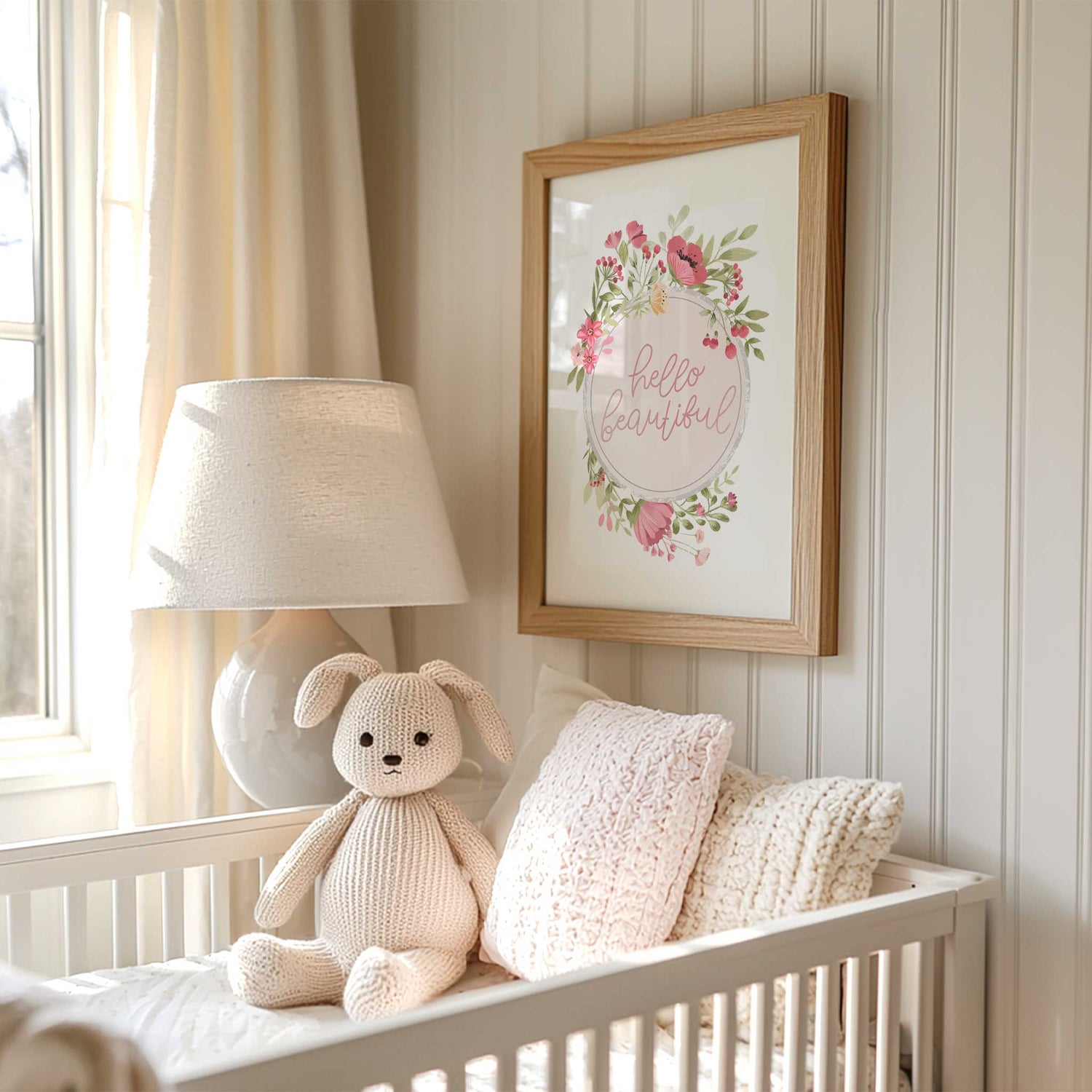 Botanical girls nursery wall art with pink and red flowers around a motivational quote