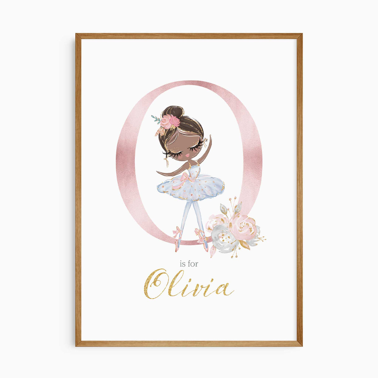 Girls personalised ballet print with soft pink and floral design